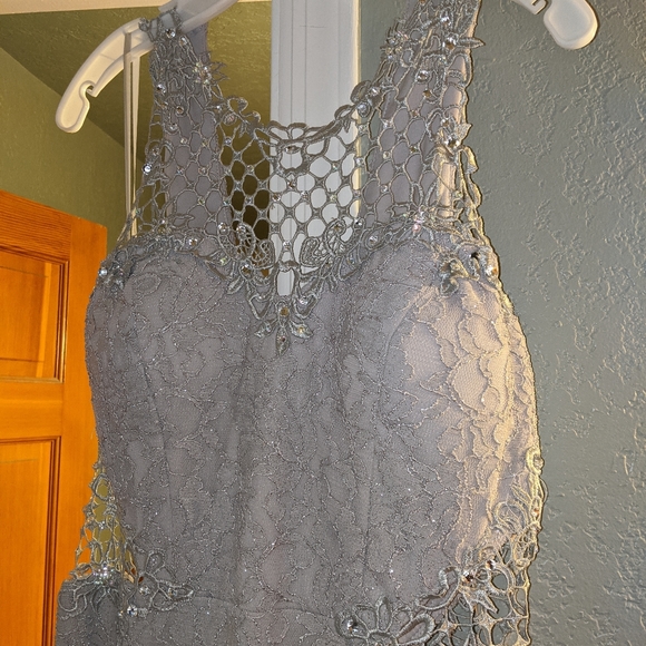 Glitter and lace sheath gown - Picture 2 of 10